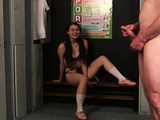 Cheerleader voyeur teases lockerroom man